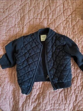 Zara Dark Navy Quilted Knit Baby Bomber Jacket